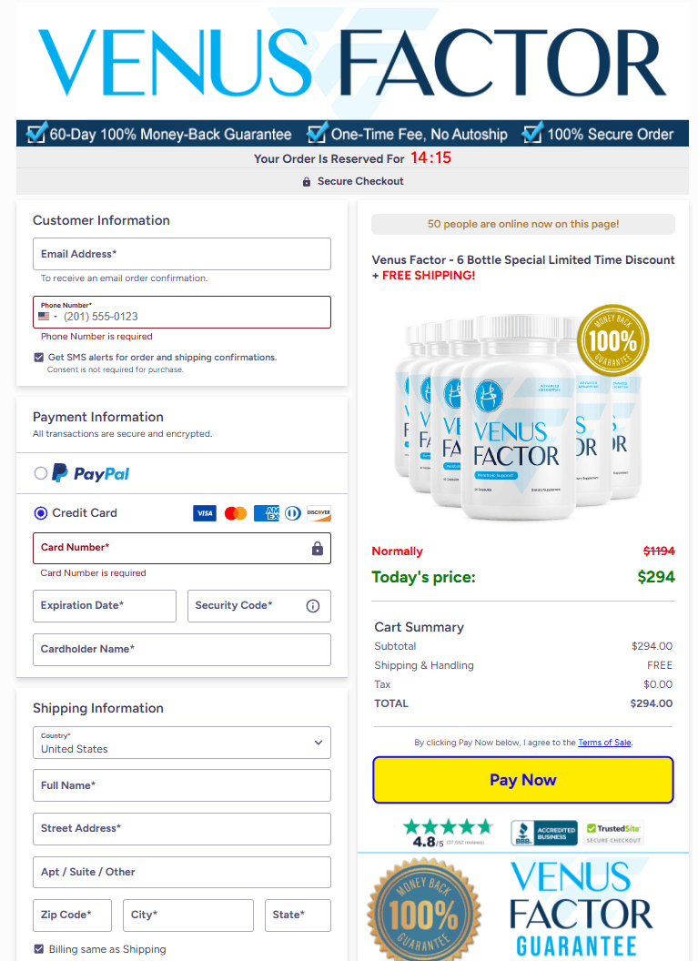Venus Factor Secure Order Page — Checkout